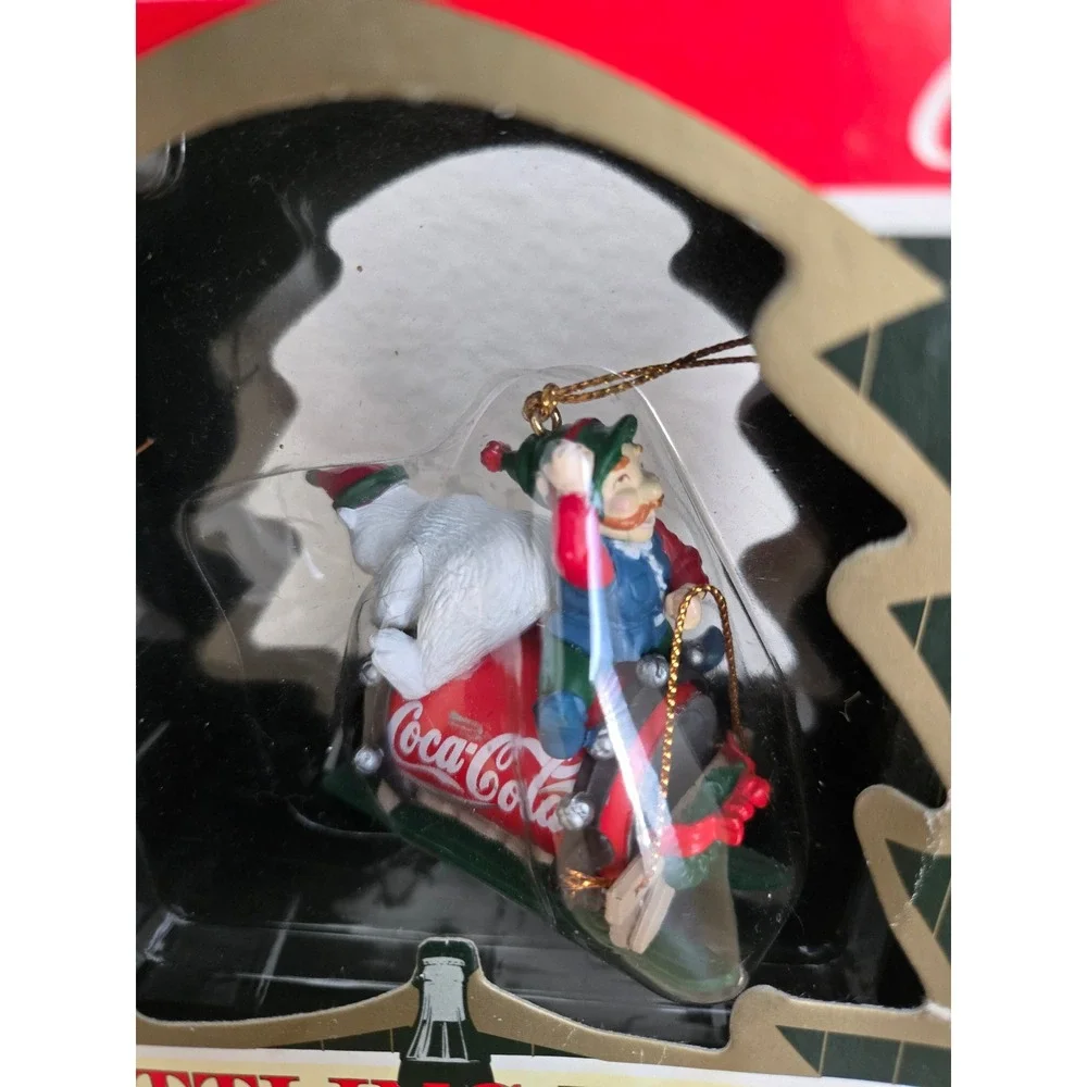Coca-Cola Bottling Works Collection Polar Bear Elf Soda Can Sled Ornament Boxed